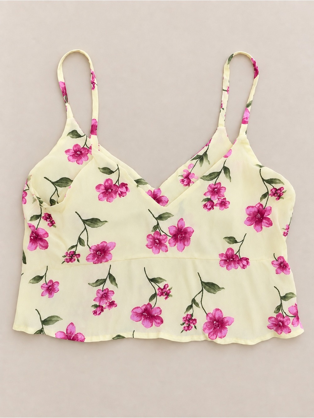 Forever 21 Cream Floral Spaghetti Strap Crop Top